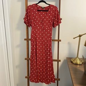 Urban Gypsy burgundy polka dot short sleeve midi dress sz s